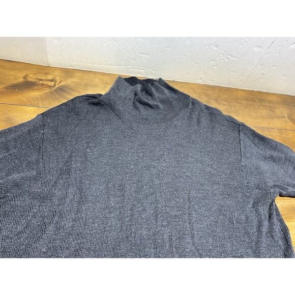 Eileen Fisher Charcoal Gray Mock Neck Extra Fine Merino Wool Tunic Sweater L - Picture 4 of 12